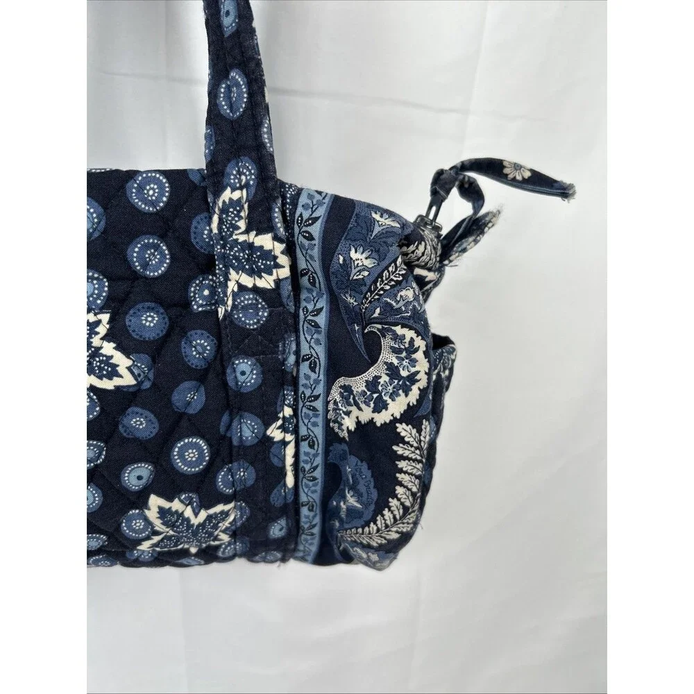 Vtg Vera Bradley Small Blue Duffel Bag Quilted Made in USA Leaf Paisley White
